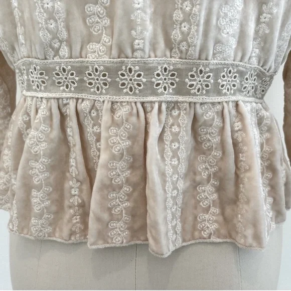 4 Love and Liberty Johnny Was Tie Cropped Jacket Nude Pink Velvet Eyelet Lace S - Picture 5 of 7